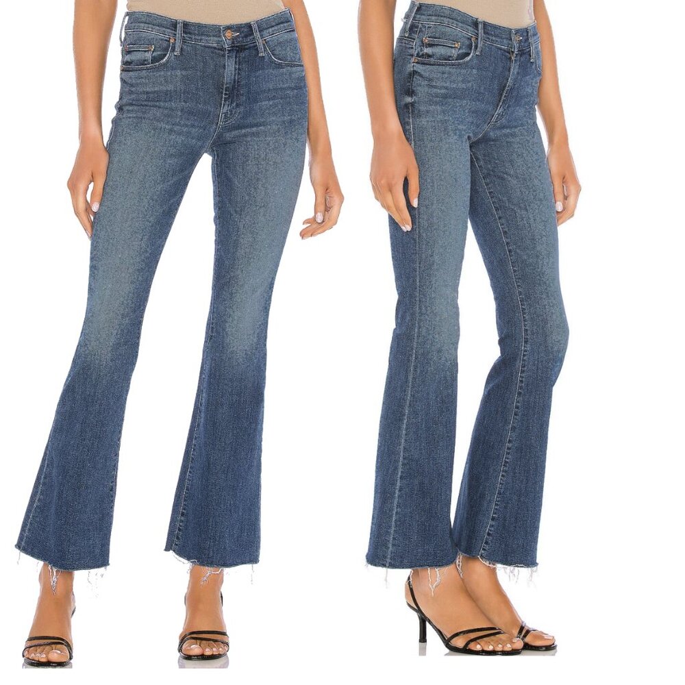 The Weekender Fray denim is color Groovin' Flare ankle and skinny above knee